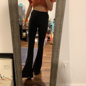 Black suede high waisted flare pants